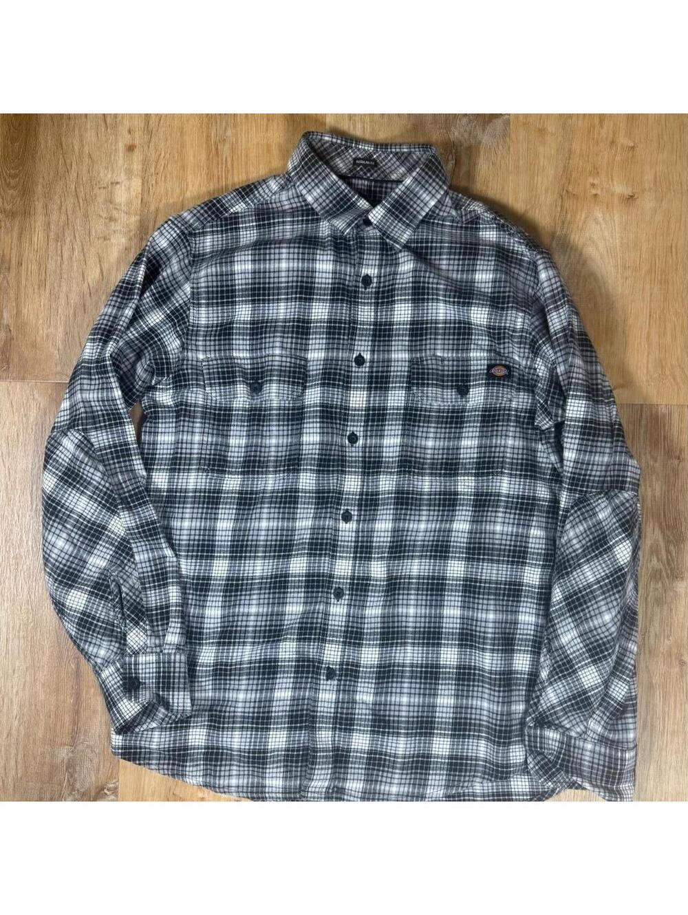 Y2K Dickies Black & White Plaid Button-Up Shirt Size L